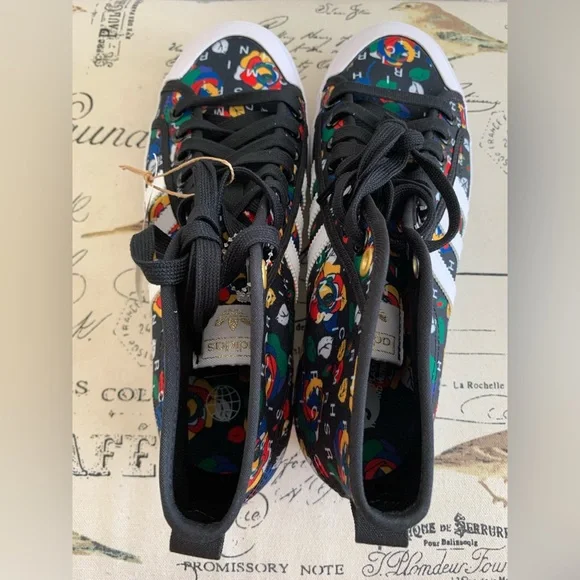 NEW Adidas Nizza High-Top Sneakers: Black, MultiColor Print, Logo9.5 - Picture 4 of 9